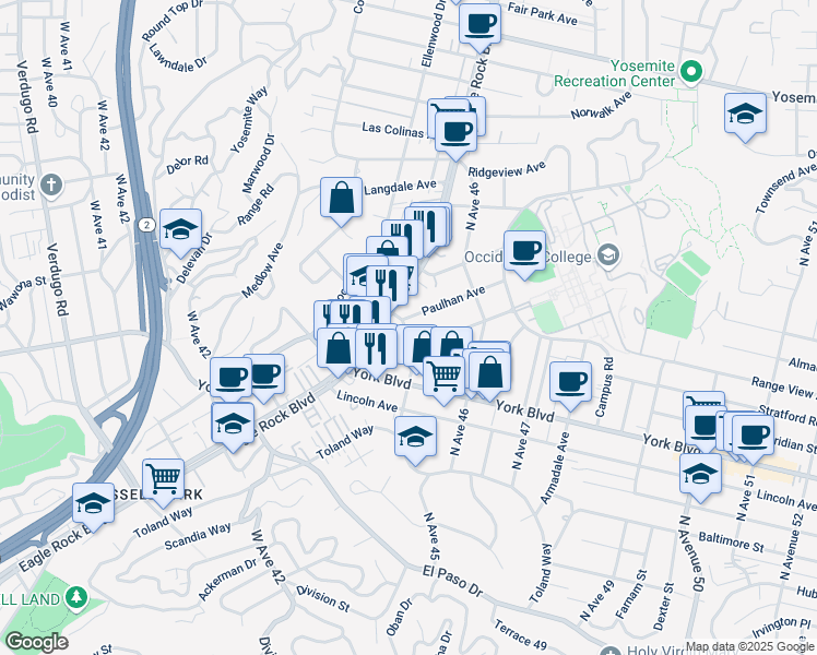 map of restaurants, bars, coffee shops, grocery stores, and more near 1550 North Avenue 45 in Los Angeles