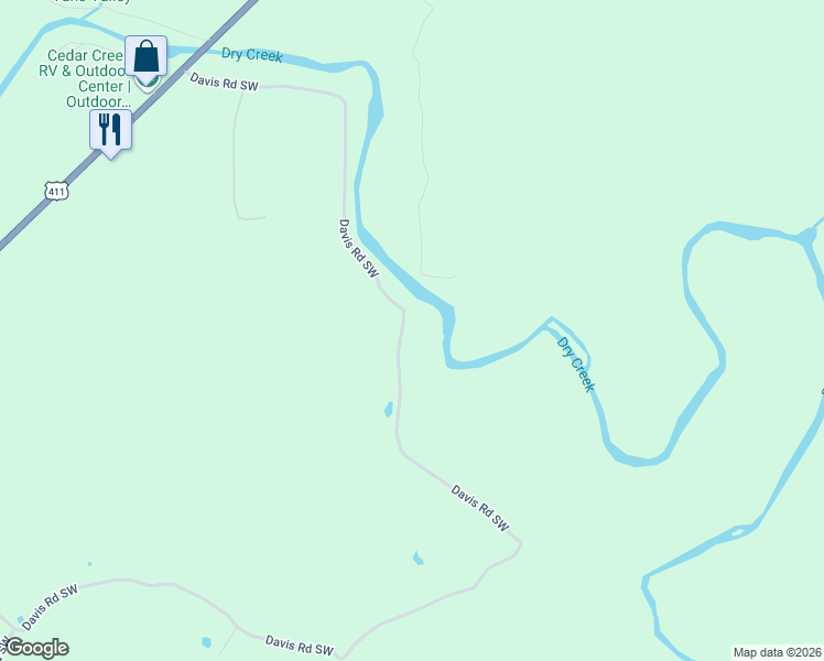 map of restaurants, bars, coffee shops, grocery stores, and more near 475 Davis Road Southwest in Cave Spring