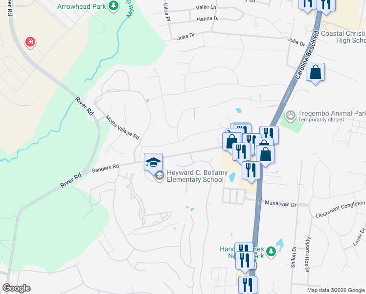map of restaurants, bars, coffee shops, grocery stores, and more near 101 Sanders Road in Wilmington