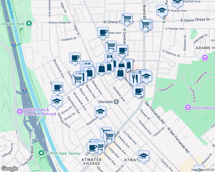 map of restaurants, bars, coffee shops, grocery stores, and more near 400 West Cerritos Avenue in Glendale