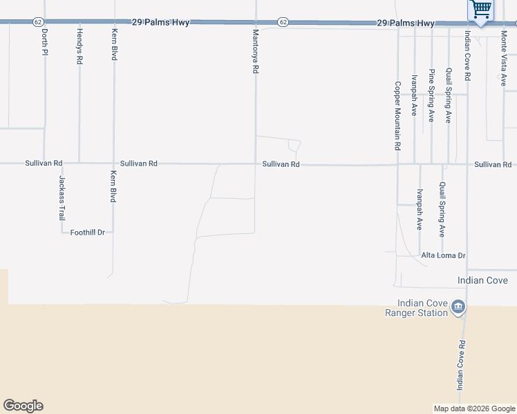 map of restaurants, bars, coffee shops, grocery stores, and more near 7125 Mantonya Road in Twentynine Palms