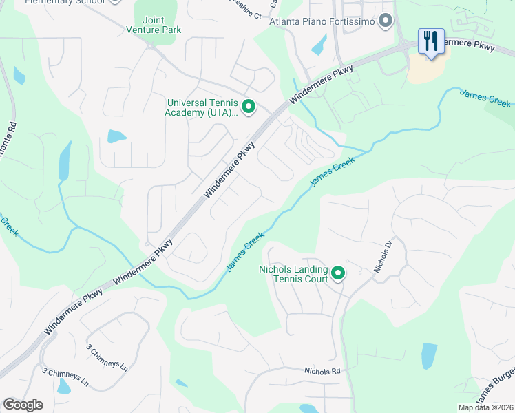 map of restaurants, bars, coffee shops, grocery stores, and more near 4325 Hastings Dr in Cumming