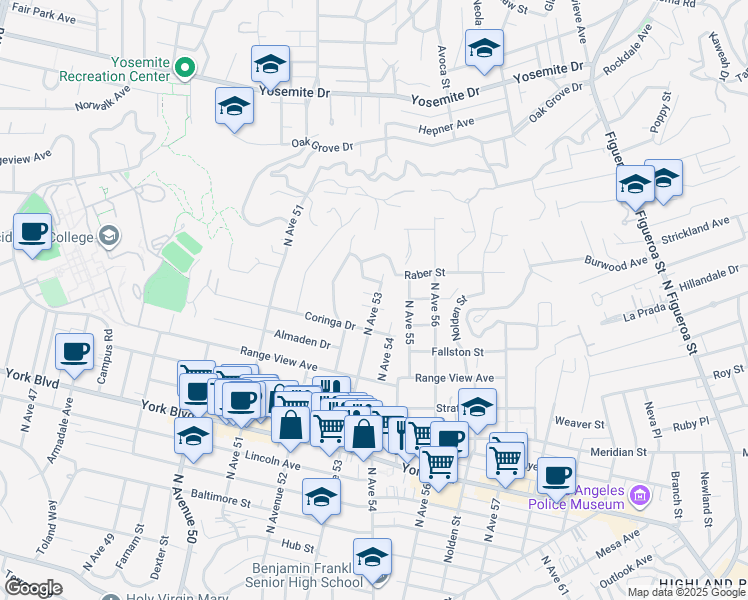 map of restaurants, bars, coffee shops, grocery stores, and more near 1715 North Avenue 54 in Los Angeles
