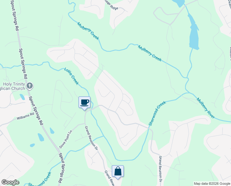 map of restaurants, bars, coffee shops, grocery stores, and more near 6129 Cedar Springs Lane in Hoschton