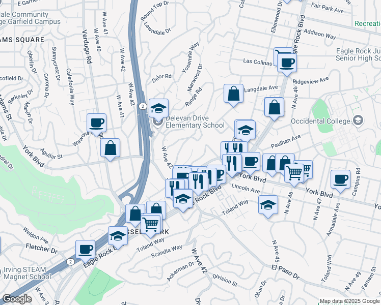 map of restaurants, bars, coffee shops, grocery stores, and more near 2717 Lytelle Place in Los Angeles