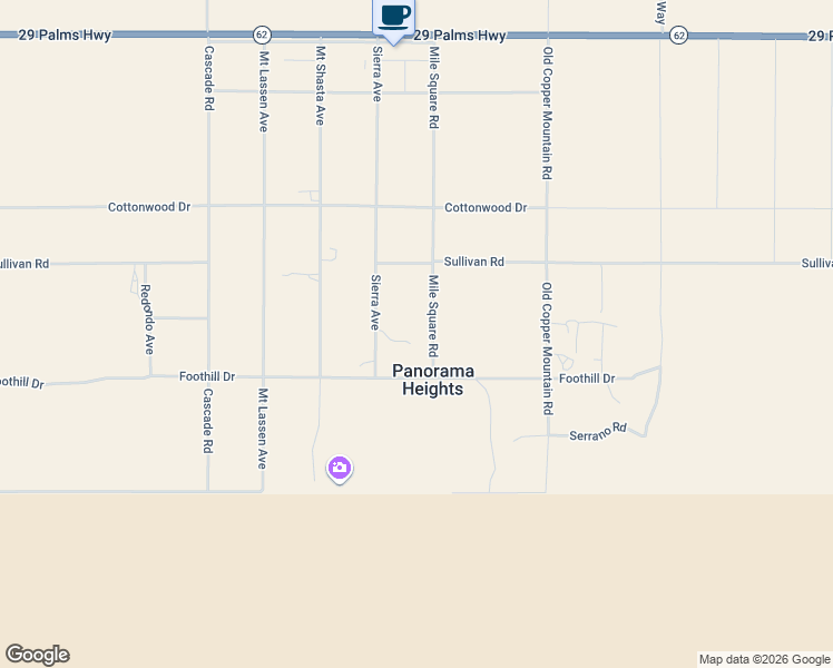 map of restaurants, bars, coffee shops, grocery stores, and more near 7030 Mile Square Road in Joshua Tree