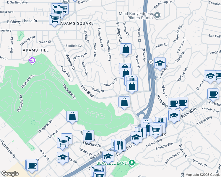 map of restaurants, bars, coffee shops, grocery stores, and more near 3887 Aguilar Street in Los Angeles