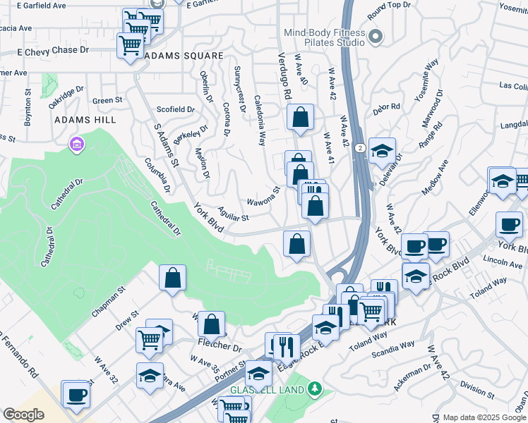 map of restaurants, bars, coffee shops, grocery stores, and more near 3887 Aguilar Street in Los Angeles