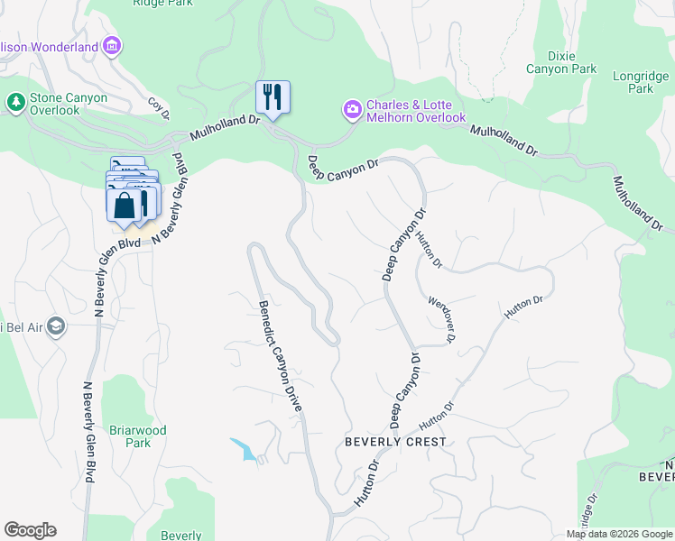 map of restaurants, bars, coffee shops, grocery stores, and more near 2878 Royston Place in Beverly Hills