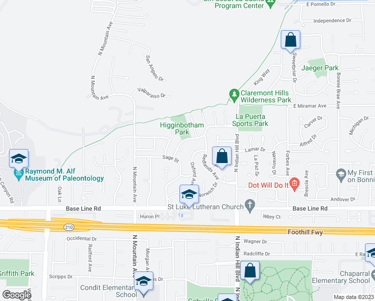 map of restaurants, bars, coffee shops, grocery stores, and more near 2309 Perry Court in Claremont