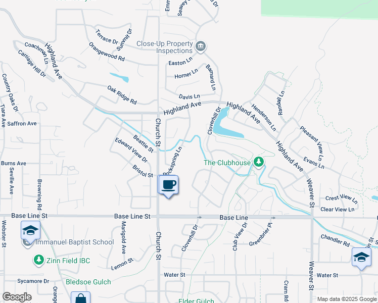 map of restaurants, bars, coffee shops, grocery stores, and more near 7124 Amberwood Lane in Highland