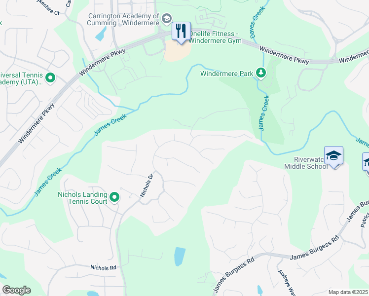 map of restaurants, bars, coffee shops, grocery stores, and more near 1050 Rockbass Road in Suwanee