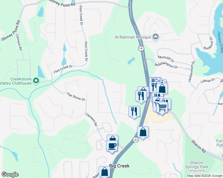 map of restaurants, bars, coffee shops, grocery stores, and more near 1930 Commonwealth Court in Cumming