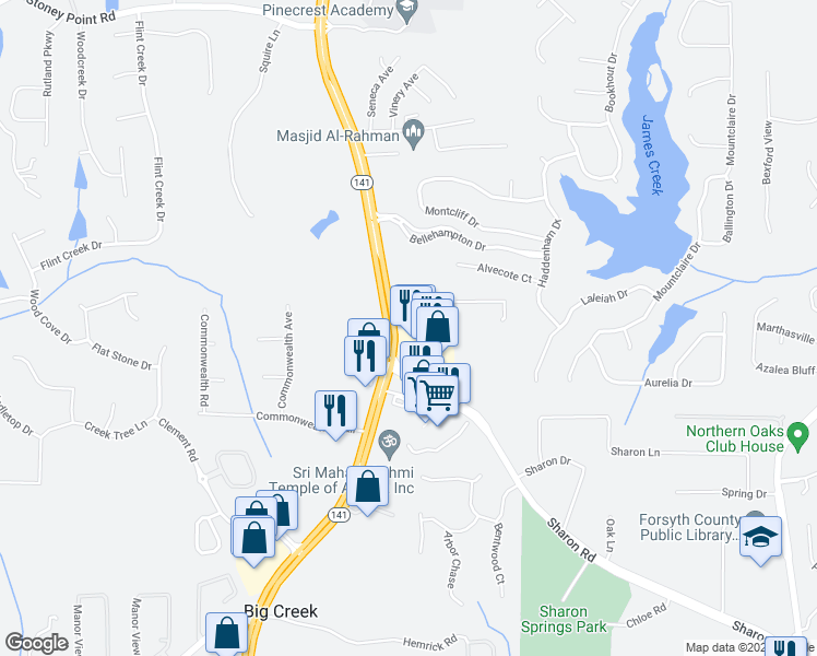 map of restaurants, bars, coffee shops, grocery stores, and more near 1440 Heritage Drive in Cumming