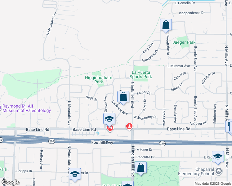map of restaurants, bars, coffee shops, grocery stores, and more near 545 Redlands Avenue in Claremont