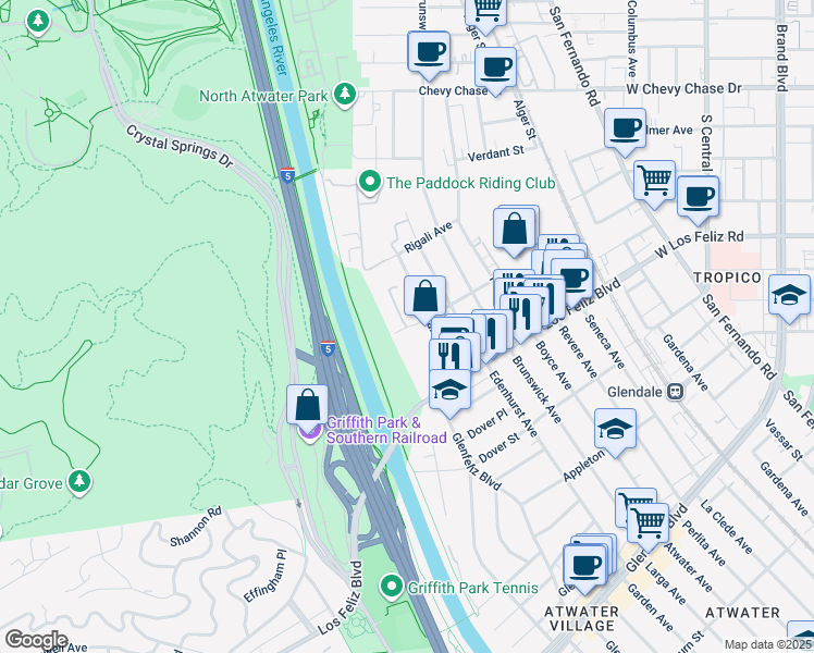 map of restaurants, bars, coffee shops, grocery stores, and more near 4048 Garden Avenue in Los Angeles