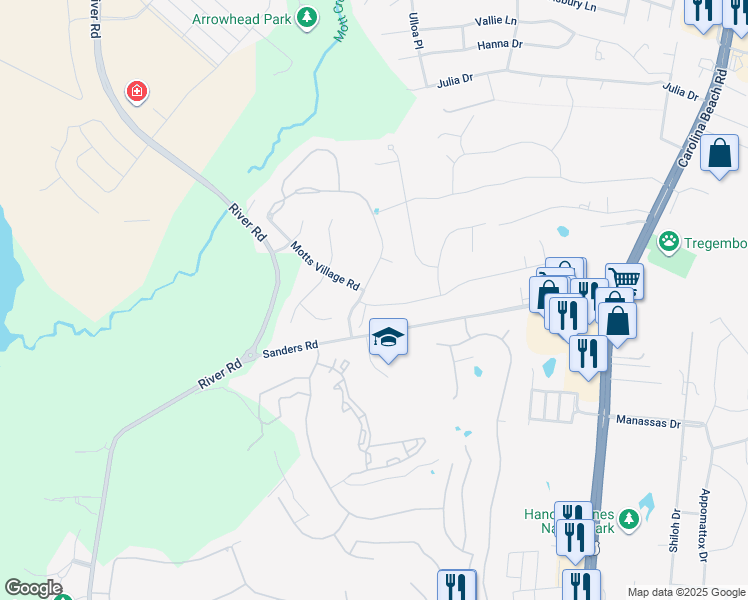 map of restaurants, bars, coffee shops, grocery stores, and more near 305 Motts Forest Road in Wilmington