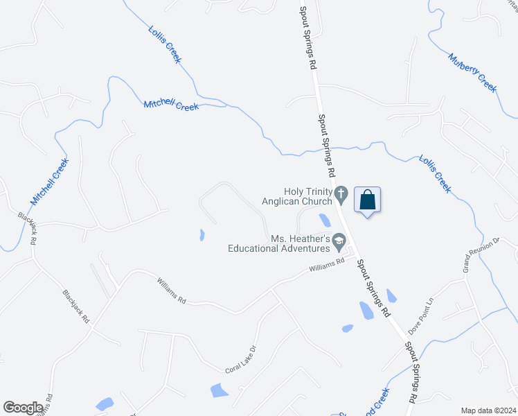 map of restaurants, bars, coffee shops, grocery stores, and more near 7236 Litany Court in Flowery Branch