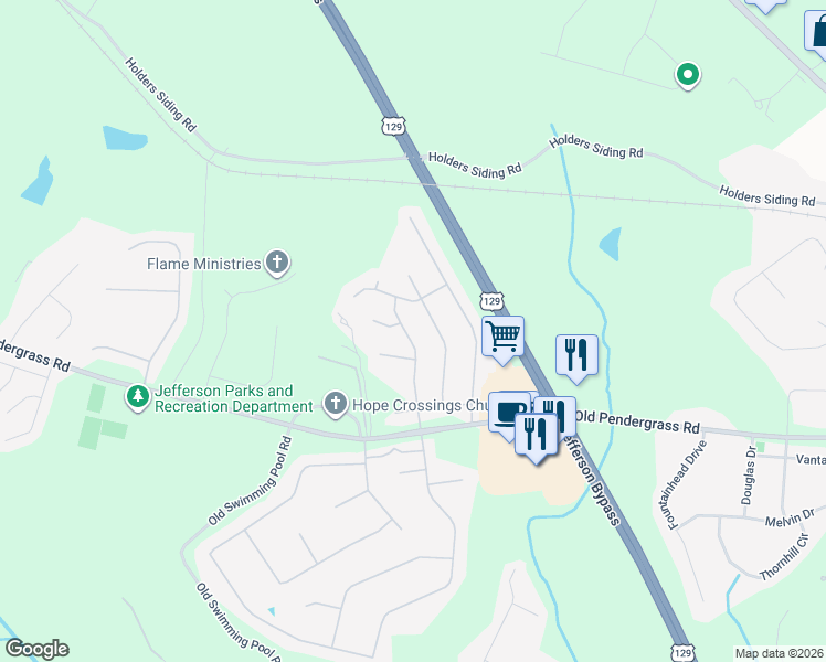map of restaurants, bars, coffee shops, grocery stores, and more near 1422 Jefferson Station Road in Jefferson