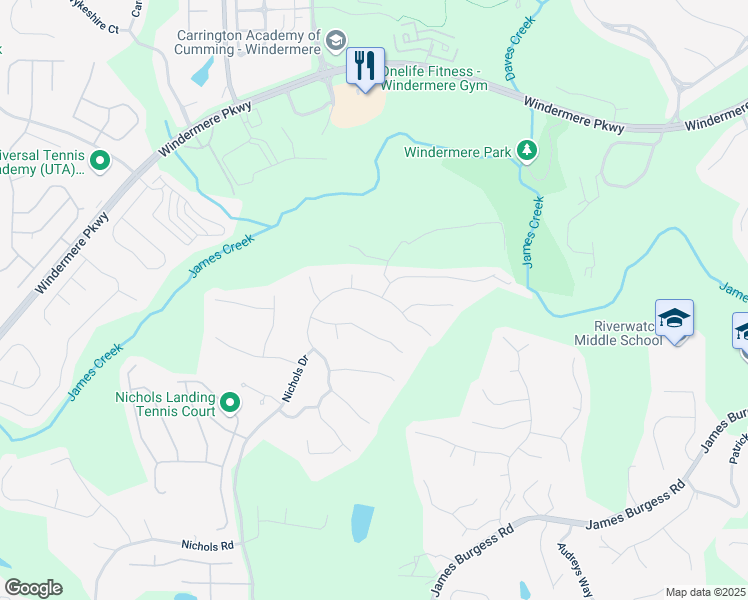 map of restaurants, bars, coffee shops, grocery stores, and more near 1050 Rockbass Road in Suwanee