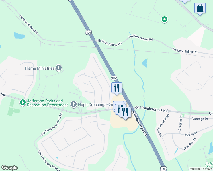 map of restaurants, bars, coffee shops, grocery stores, and more near 229 Red Bud Road in Jefferson