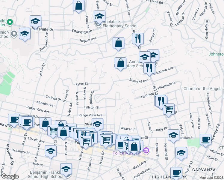 map of restaurants, bars, coffee shops, grocery stores, and more near 1476 North Avenue 57 in Los Angeles