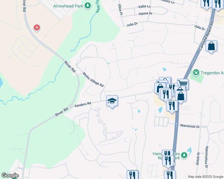map of restaurants, bars, coffee shops, grocery stores, and more near 311 Motts Forest Road in Wilmington