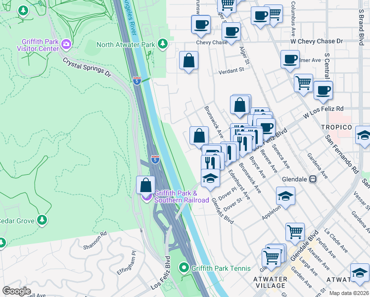 map of restaurants, bars, coffee shops, grocery stores, and more near 3939 Veselich Avenue in Los Angeles
