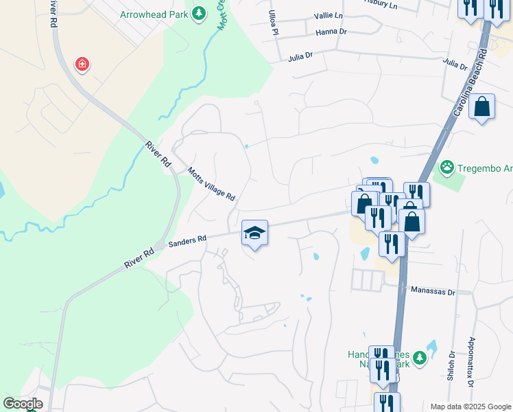 map of restaurants, bars, coffee shops, grocery stores, and more near 313 Motts Forest Road in Wilmington