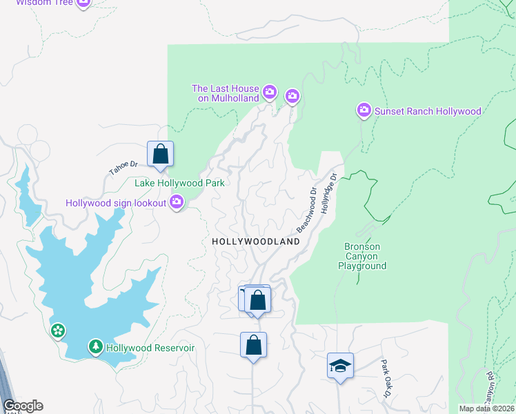 map of restaurants, bars, coffee shops, grocery stores, and more near 3200 Deronda Drive in Los Angeles