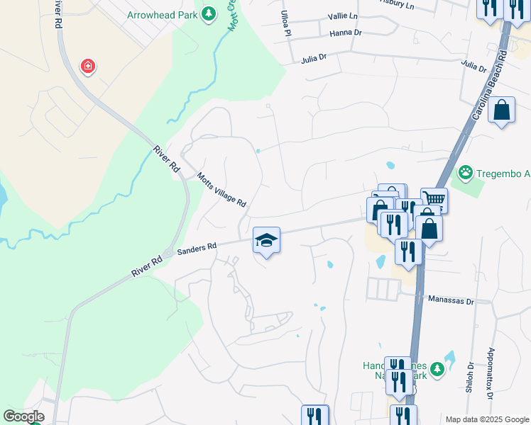 map of restaurants, bars, coffee shops, grocery stores, and more near 311 Motts Forest Road in Wilmington