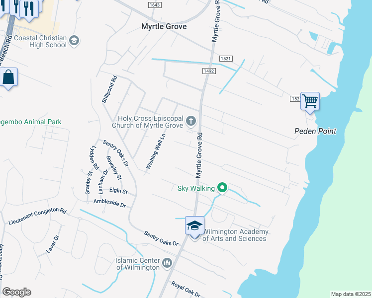 map of restaurants, bars, coffee shops, grocery stores, and more near 1524 Sapphire Ridge Road in Wilmington