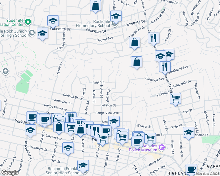 map of restaurants, bars, coffee shops, grocery stores, and more near 1503 Nolden Street in Los Angeles