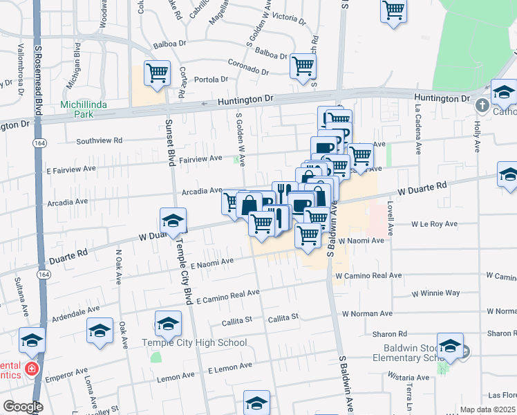 map of restaurants, bars, coffee shops, grocery stores, and more near 840 Arcadia Avenue in Arcadia