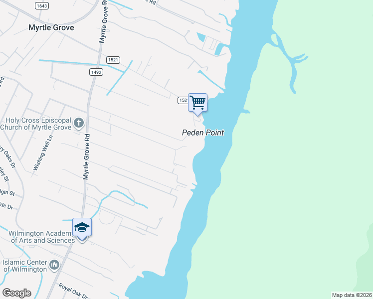 map of restaurants, bars, coffee shops, grocery stores, and more near 1842 Kennedy Road in Wilmington