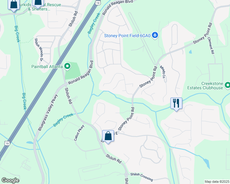 map of restaurants, bars, coffee shops, grocery stores, and more near 2595 Glaramara Terrace in Cumming