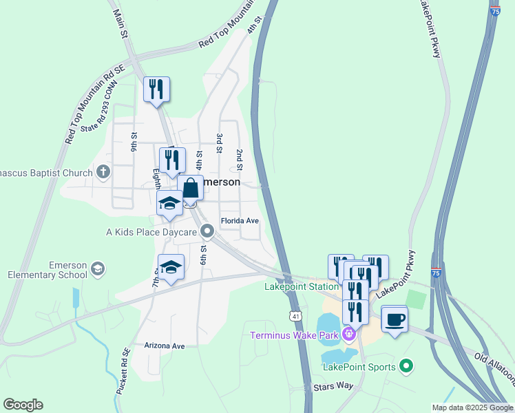 map of restaurants, bars, coffee shops, grocery stores, and more near 15 Georgia Avenue in Emerson