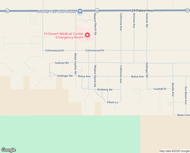 map of restaurants, bars, coffee shops, grocery stores, and more near 63665 Sullivan Road in Joshua Tree