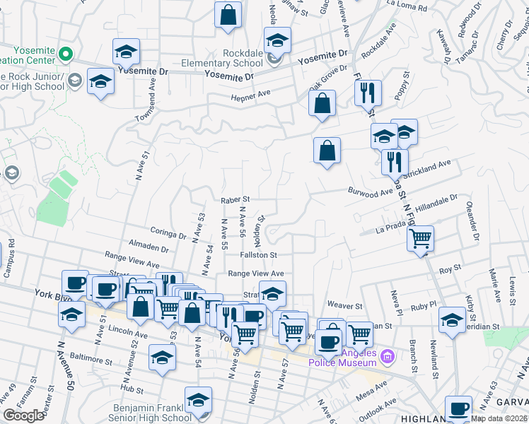 map of restaurants, bars, coffee shops, grocery stores, and more near 1503 Nolden Street in Los Angeles