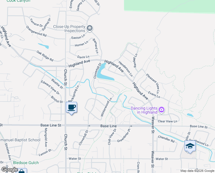 map of restaurants, bars, coffee shops, grocery stores, and more near 29185 Lakeview Lane in Highland