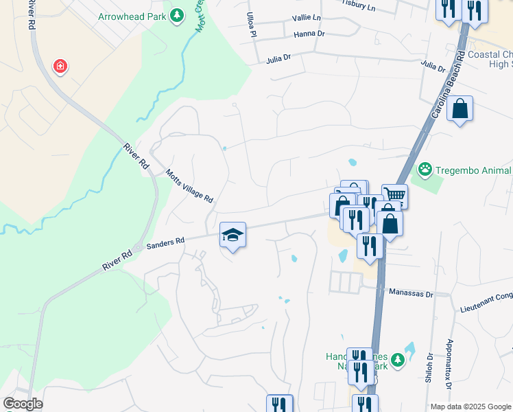 map of restaurants, bars, coffee shops, grocery stores, and more near 329 Motts Forest Road in Wilmington