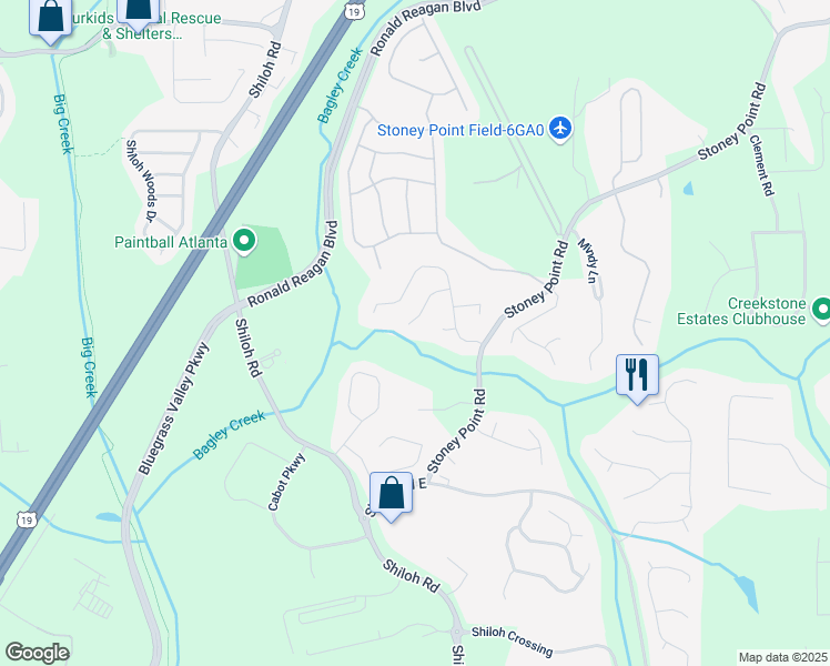 map of restaurants, bars, coffee shops, grocery stores, and more near 2595 Glaramara Terrace in Cumming