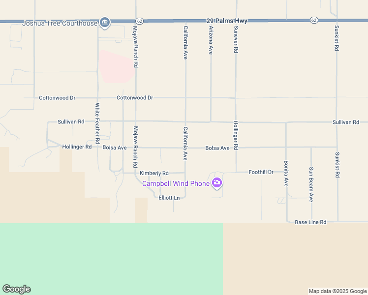 map of restaurants, bars, coffee shops, grocery stores, and more near 63730 Hollinger Road in Joshua Tree