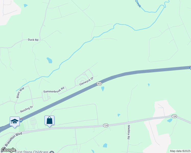 map of restaurants, bars, coffee shops, grocery stores, and more near Trailridge Way in Braselton
