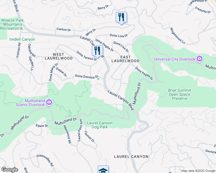 map of restaurants, bars, coffee shops, grocery stores, and more near 3004 Laurel Canyon Boulevard in Los Angeles