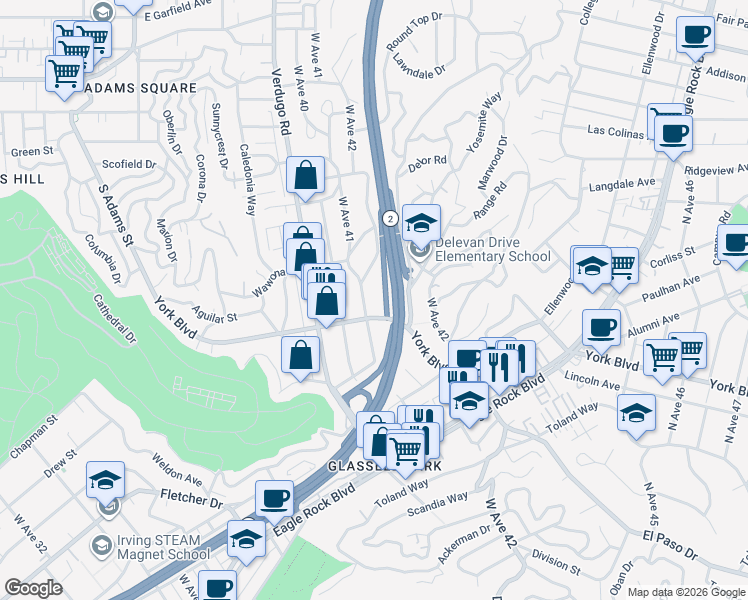 map of restaurants, bars, coffee shops, grocery stores, and more near in Los Angeles