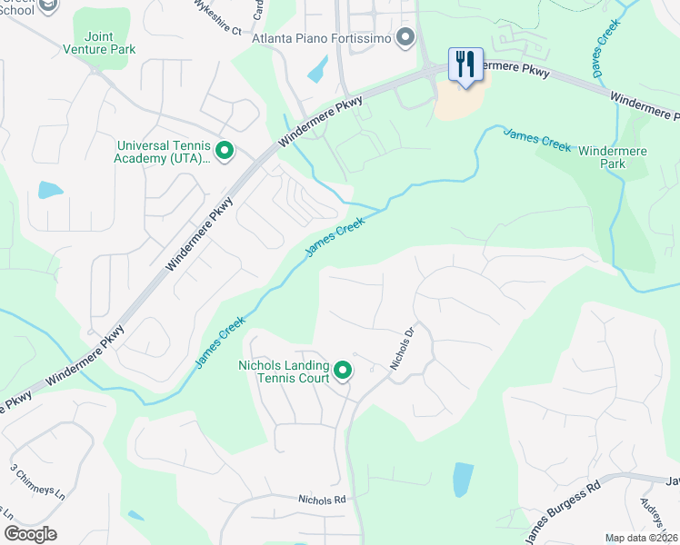 map of restaurants, bars, coffee shops, grocery stores, and more near 470 Linden Court in Suwanee