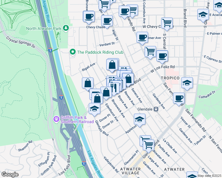 map of restaurants, bars, coffee shops, grocery stores, and more near 4048 Perlita Avenue in Los Angeles