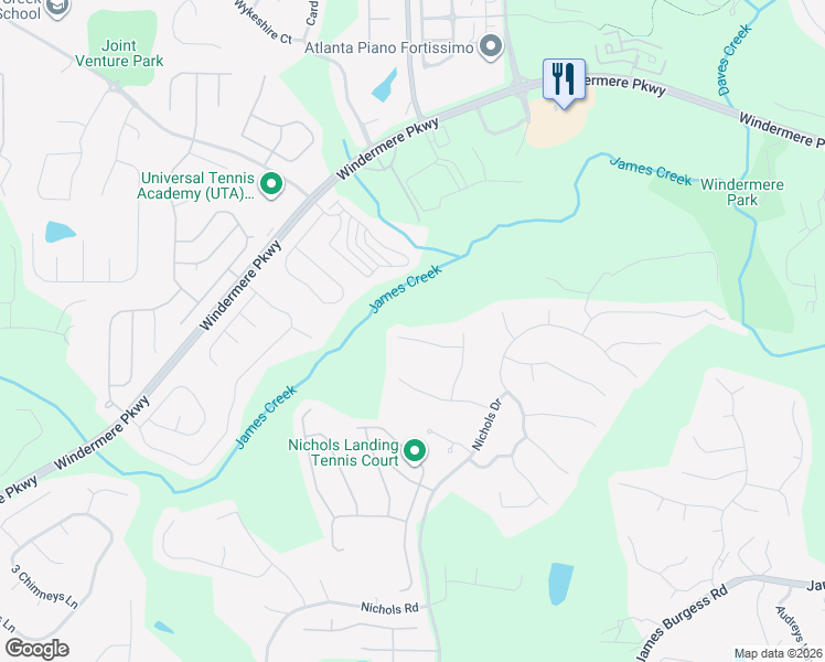 map of restaurants, bars, coffee shops, grocery stores, and more near 470 Linden Court in Suwanee