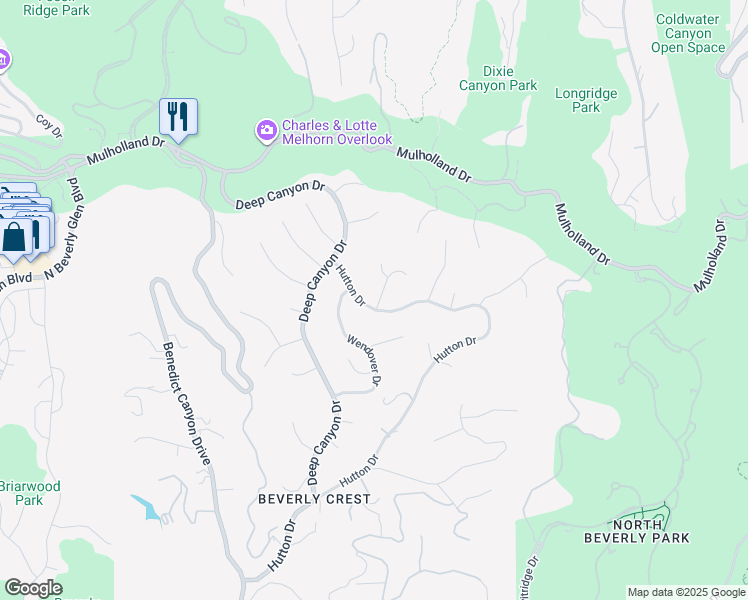 map of restaurants, bars, coffee shops, grocery stores, and more near 3146 Hutton Drive in Beverly Hills